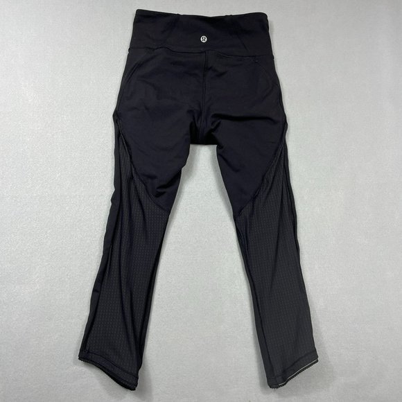 Lululemon Mesh Calf 21" Deep Breath Crop Leggings Size 4 Solid Black Gym Running - Picture 2 of 12